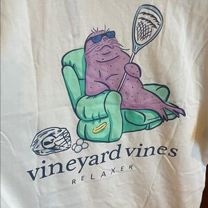 Vineyard Vines White Lacrosse Tee with Purple and Green relaxed Seal
